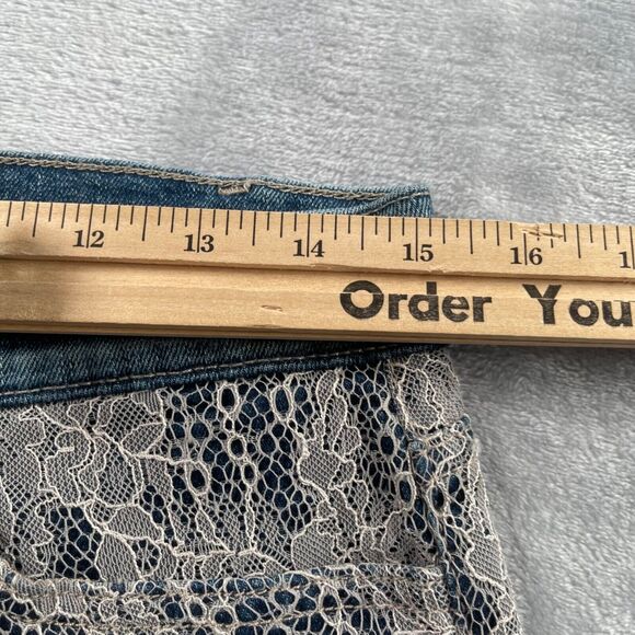 Joe's Jeans Shorts 28 Blue Denim Lace Overlay Cut Off Mid Rise Boho 2" Inseam - Picture 7 of 16